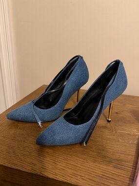Blue Denim Pointed-Toe Stiletto Heels